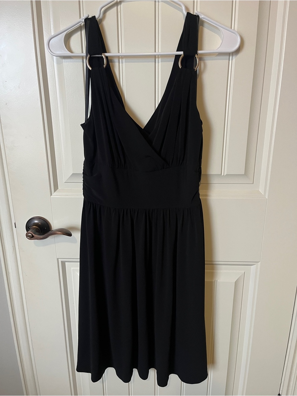 White House Black Market Black V-Neck Ring-Accent Mini Dress